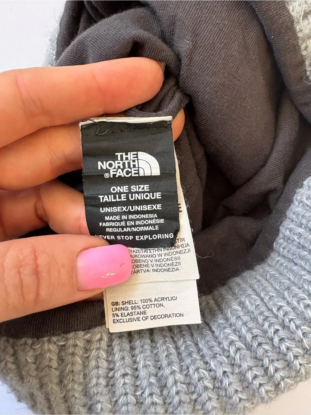 The North Face Grey Knit White Patch Stocking Cap Beanie Toque Hat Gorpcore Hike